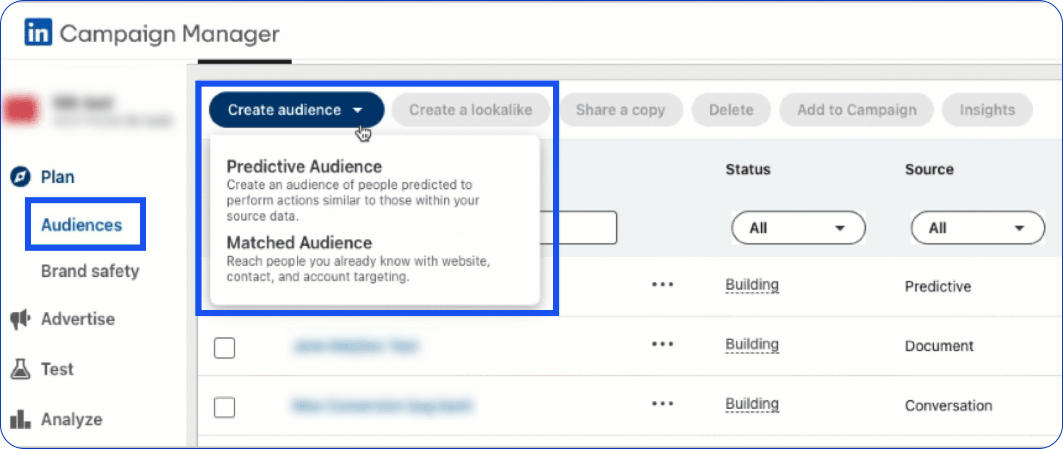 Setting up LinkedIn matches audiences