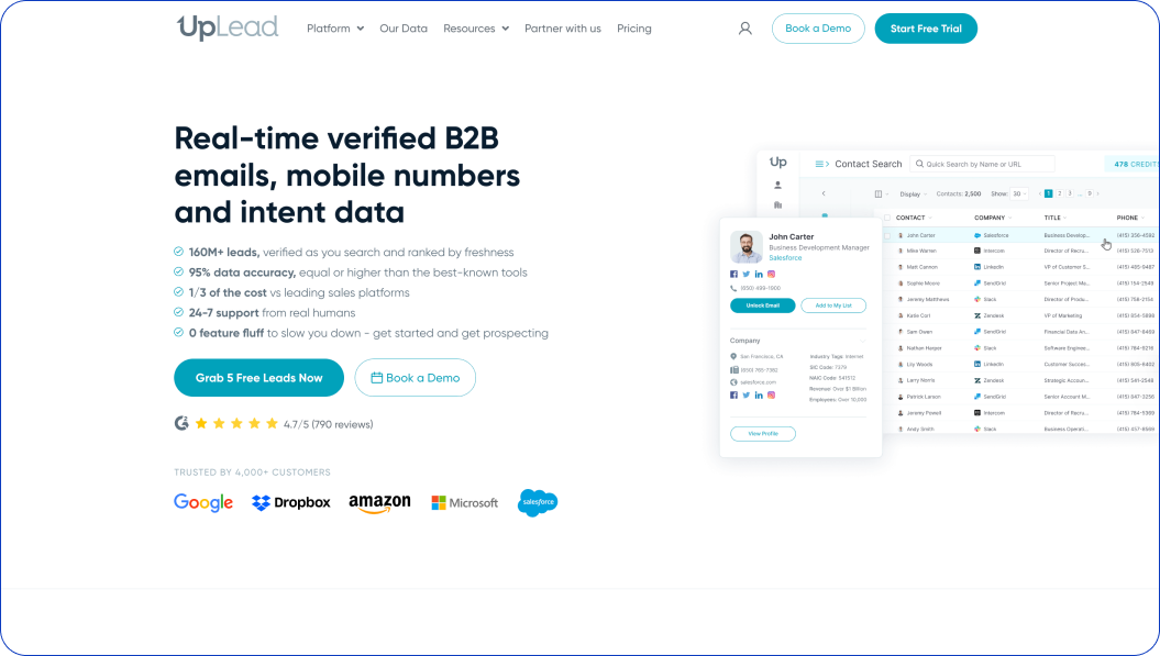 B2B contact database provider: UpLead