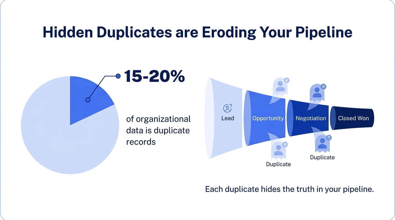 15–20% of organizational data is duplicate records; each one hides the truth in your pipeline.
